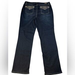 Earl Jeans Womens Size 16 Dark Wash Straight Leg Jeans Embellished Flap Pockets